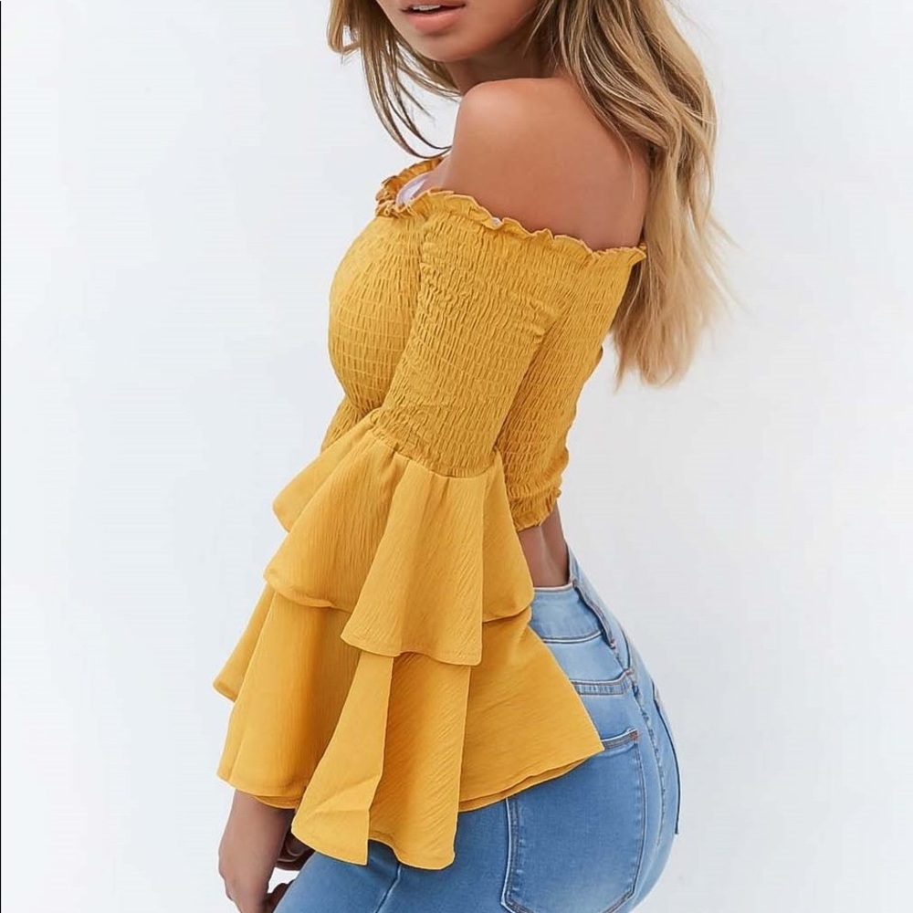 'Natalia' Strapless Smocked Long Sleeve - Picture 5 of 8